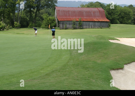 Alabama Madison County, Huntsville, Hampton Cove Golfplatz, Sport, Sportler, Erholung, Spiel, Landschaft, Design, Golf, Können, Fahren, Putting, Grün, Sand-tra Stockfoto
