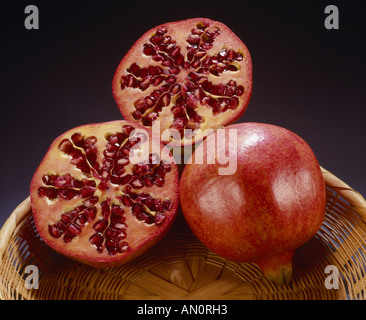 GRANATAPFEL-FRUCHT IST TECHNISCH EINE BEERE MIT SIEBEN EINZELLIGE EIERSTOCK-STUDIO Stockfoto