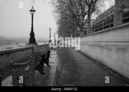 Die Thames Embankment an einem verregneten Tag. Stockfoto