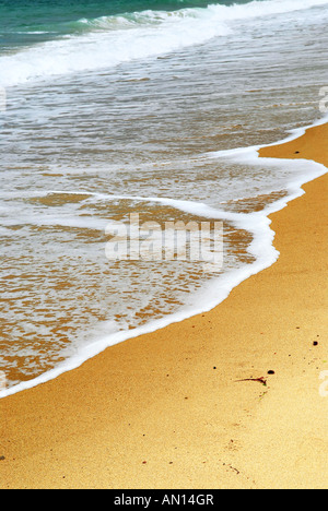 Ozeanwelle voran auf einem Sandstrand natürlichen Hintergrund Stockfoto