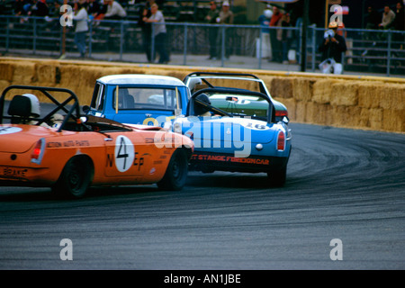 Klassische Sportwagen-Rennen-Moment des Aufpralls Stockfoto