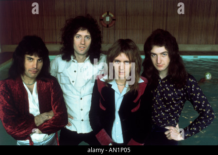 Königin - UK-Rock-Gruppe im Jahr 1976 von l: Freddie Mercury, Brian May, Roger Taylor und John Deacon Stockfoto