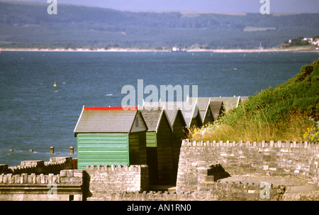 Dorset Bournemouth Alum Chine Blick über Strandhütten Studland Strände Stockfoto