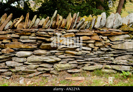 Trockenmauer am Gilfach Nature Reserve Site of Special Scientific Interest in der Nähe von Rhayader Powys Mid Wales UK Stockfoto