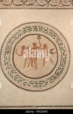 Mosaik Boden mit Dionysos mit Satyrn in der Mitte, Palazzo Massimo Alle Terme, National Museum in Rom, Italien Stockfoto