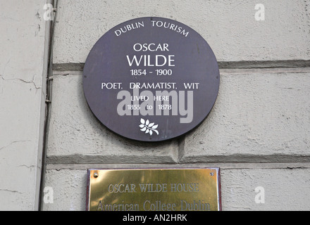 Dublin, Merrion Square, Oscar Wilde Plaque, Oscar Wilde-Haus Stockfoto