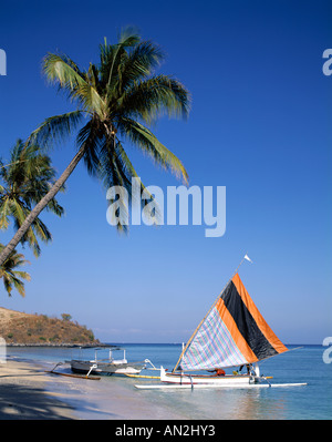 Senggigi Beach / Auslegerboote, Lombok, Indonesien Stockfoto