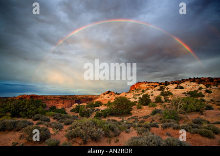 Regenbogen über den Canyonlands National Park, Utah Stockfoto