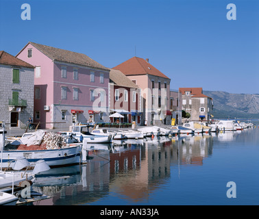 Insel Hvar / Hafen & Blick auf die Stadt, Stari Grad, Adriactic Inseln, Kroatien Stockfoto