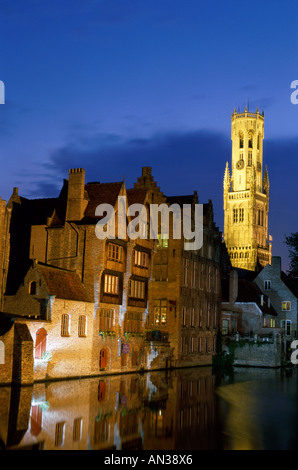 Rosaire Quay / Nachtansicht, Brugge (Brügge), West-Flandern, Belgien Stockfoto