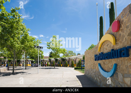 Eingangsschild zum Port Aventura Freizeitpark in der Nähe von Salou, Costa Dorada, Spanien Stockfoto