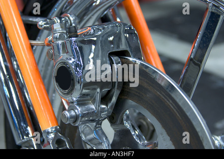 Nahaufnahme von Motorrad Bremse am Rad Stockfoto