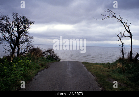 Die Straße fällt ins Meer bei Covehithe in Suffolk die hält den britischen Rekord für Küstenerosion Stockfoto