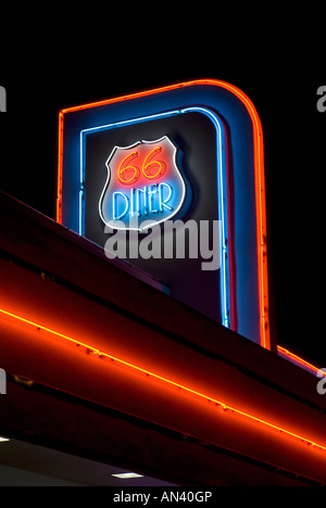 Cafe Leuchtreklame nachts Route 66 in Albuquerque, New Mexico, USA Stockfoto