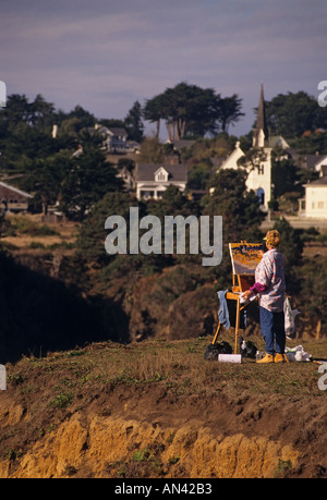 Kalifornien Mendocino Künstlerin Malerei Szene der Stadt Stockfoto