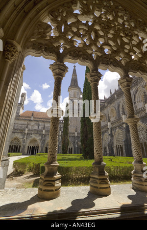 Ribatejo Bezirk, Batalha, das Kloster von Santa Maria Da Vitoria, gotischen Maßwerk im Kreuzgang Stockfoto