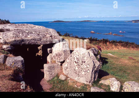 Innisidgen oberen alten Grabkammer Dolmen Str. Marys Scilly Isles Cornwall England uk gb Stockfoto