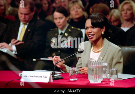 National Security Adviser Dr. Condoleezza (Condi) Reis mit Zeugnis für die 9/11 Kommission Anhörung über Terroranschläge Stockfoto