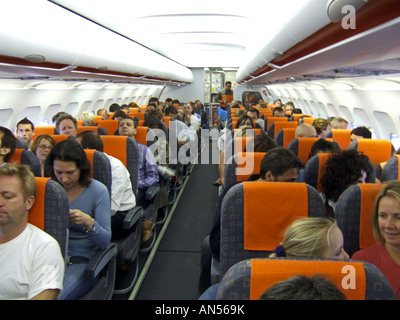 Passagiere im Flugzeug Stockfoto