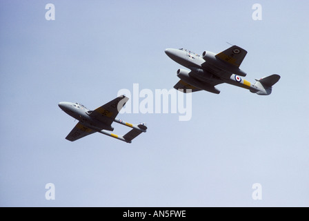 Erhalten de Havilland Vampire T11 und Gloster Meteor T7 Royal Air Force Stockfoto