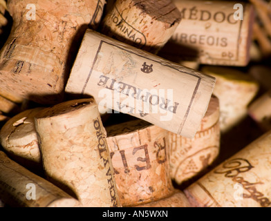 eine gemischte Sammlung von natürlichen Korken von Weinflaschen auf der ganzen Welt Stockfoto