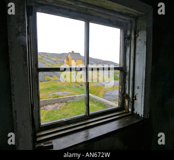 Verlassene Walfang Dorf von Kangerq in Nuuk Fjord außerhalb Grönlands Hauptstadt Stadt Nuuk, seit 4.000 Jahren bis 1970 bewohnt Stockfoto