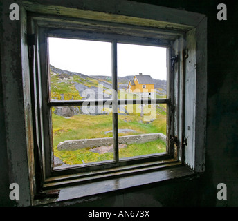 Verlassene Walfang Dorf von Kangerq in Nuuk Fjord außerhalb Grönlands Hauptstadt Stadt Nuuk, seit 4.000 Jahren bis 1970 bewohnt Stockfoto