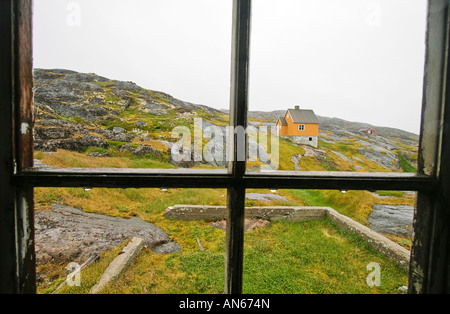 Verlassene Walfang Dorf von Kangerq in Nuuk Fjord außerhalb Grönlands Hauptstadt Stadt Nuuk, seit 4.000 Jahren bis 1970 bewohnt Stockfoto