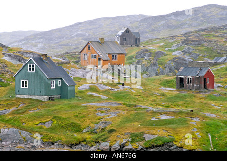 Verlassene Walfang Dorf von Kangerq in Nuuk Fjord außerhalb Grönlands Hauptstadt Stadt Nuuk, seit 4.000 Jahren bis 1970 bewohnt Stockfoto