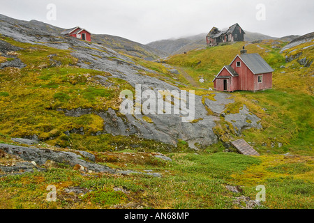 Verlassene Walfang Dorf von Kangerq in Nuuk Fjord außerhalb Grönlands Hauptstadt Stadt Nuuk, seit 4.000 Jahren bis 1970 bewohnt Stockfoto