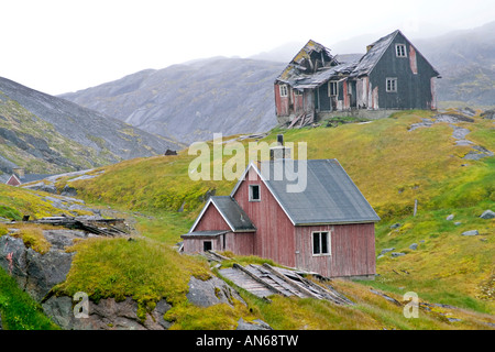 Verlassene Walfang Dorf von Kangerq in Nuuk Fjord außerhalb Grönlands Hauptstadt Stadt Nuuk, seit 4.000 Jahren bis 1970 bewohnt Stockfoto