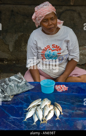 Frau Fisch Pasar Ikan Fisch Verkaufsmarkt Jakarta Indonesien Stockfoto