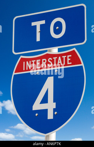 Verkehrszeichen für Interstate 4, International Drive, Orlando, Florida, USA Stockfoto