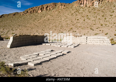 Herstellung von Schlamm Ziegel-trocknen in der Sonne, Bolivien Stockfoto