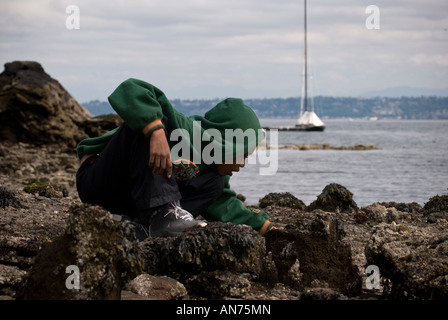 100 4. und 5. Klässler von John Muir Elementary School verbringen Sie 4 Tage im Freien und ökologische Aktivitäten. Stockfoto