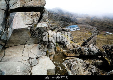 Blick von Pinnacle Ridge in Richtung Iwikau Village, Mount Ruapehu, Tongariro National Park, Neuseeland Stockfoto