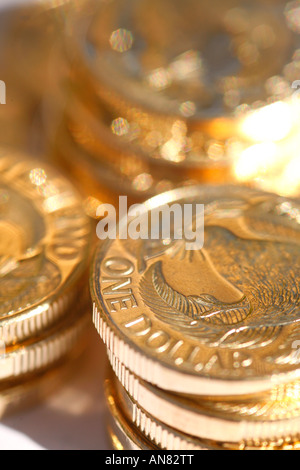 Stacks auf New Zealand $1 gold Münzen Stockfoto