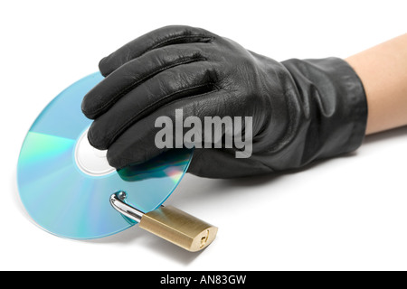 Datendiebstahl. Isoliert auf weißem Hintergrund. Stockfoto