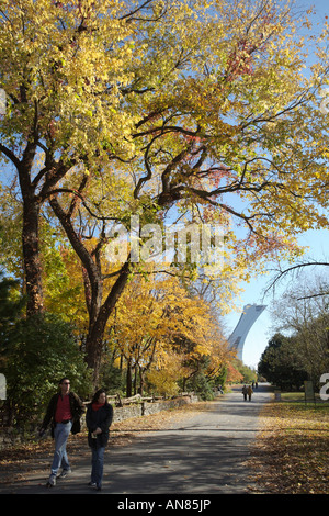 Olympiaturm und Herbst Bäume im Botanischen Garten Montreal Kanada Stockfoto