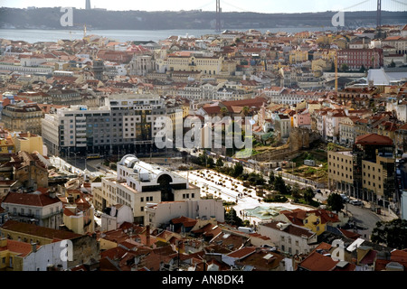 Lissabon PORTUGAL Tejo und Baixa Bezirk von Castelo de Sao Jorge St George s aus gesehen Stockfoto