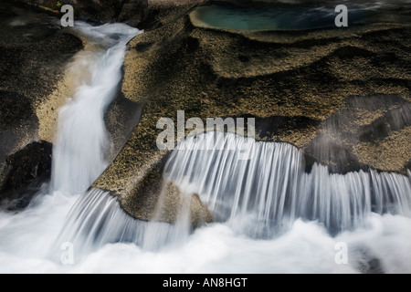 Paradies-Fluss Kaskadierung über Granitfelsen im Mount Rainier National Park Stockfoto