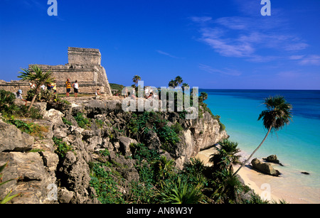 Tulum Maya Ruinen auf der Klippe mit Blick auf Meer, Cancun, Mexiko Stockfoto
