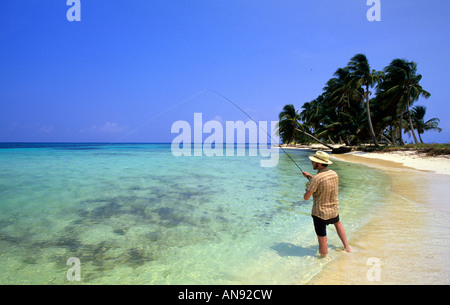 Knochen Ranguana Caye Belize Herr Angeln Stockfoto