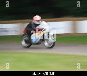 Goodwood FOS 2006 Rennsport Auto klassische Legende historischen Auto Rennen Festival Geschwindigkeit Aktion schnell verwischen Motorrad Fahrrad Leder lea Stockfoto