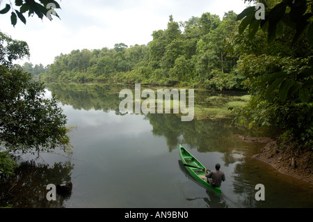 PERIYAR FLUß IN MONSUN, THATTEKAD VOGELSCHUTZGEBIET, ERNAKULAM DIST Stockfoto