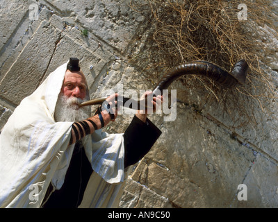 Rabbi an der Klagemauer in Jerusalem Stockfoto