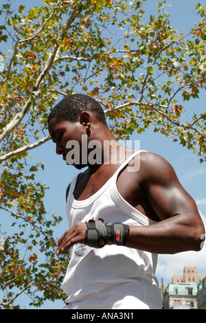 Breakdance Street Performer im Battery Park New York City Stockfoto