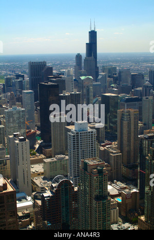 Luftaufnahme der Innenstadt von Chicago in Richtung Sears Tower Illinois USA vom John Hancock Center Stockfoto