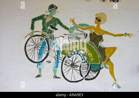 Becak-Rikscha Wandmalerei Yogyakarta Java Indonesien Stockfoto