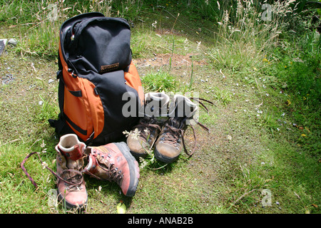 Diese Stiefel sind zum Wandern, stampfen oder Wandern auf Taranaki Mount Egmont in Neuseeland gemacht Stockfoto